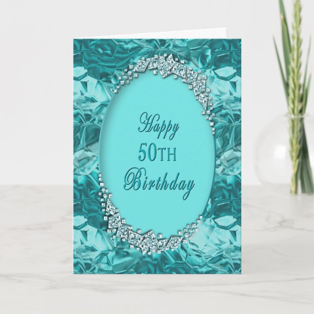 Carte cinquantième ANNIVERSAIRE - GLACE BLEUE - (Devant)
