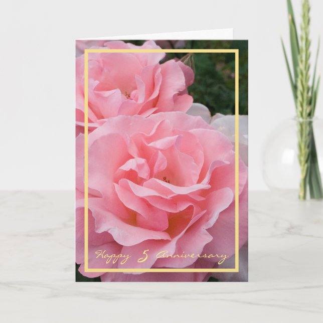 Carte Cinquième Anniversaire Mariage Souhaite 2 Roses Ro (Devant)