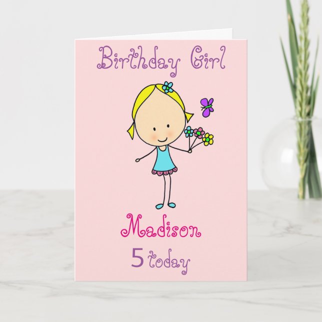 Carte Cinquième fille anniversaire personnalisée (Devant)