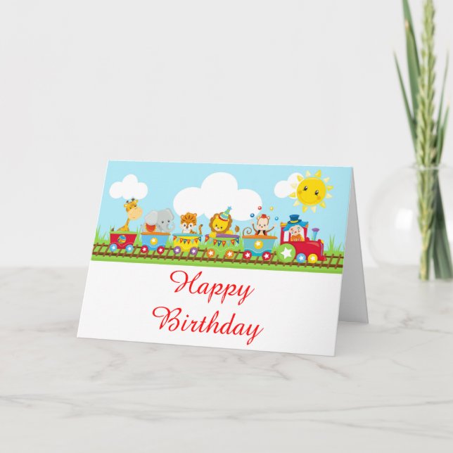Carte Cirque Animaux Train Enfants Anniversaire  (Devant)