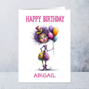 Carte Cirque Fantaisiste Clown tenant des Ballons Annive