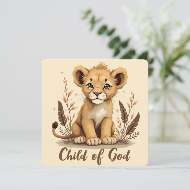 Carte Citation adorable Lion Cub Christian Art Faith (Debout devant)