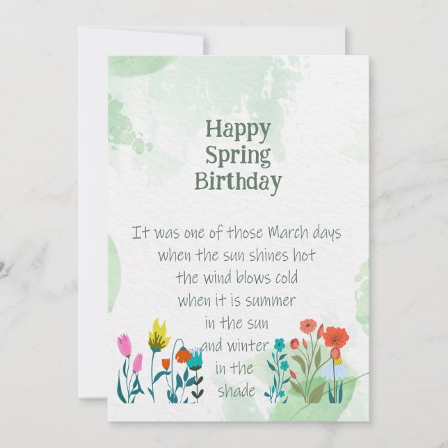 Carte Citation d'anniversaire de printemps en vers de Ch (Devant)