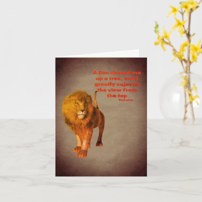 Carte Citation d'attitude du Lion Confucius Note inspira (Fleur jaune)
