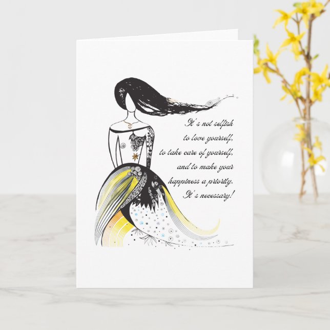 Carte Citation de dame illustrée d'inspiration Self LOVE (Fleur jaune)