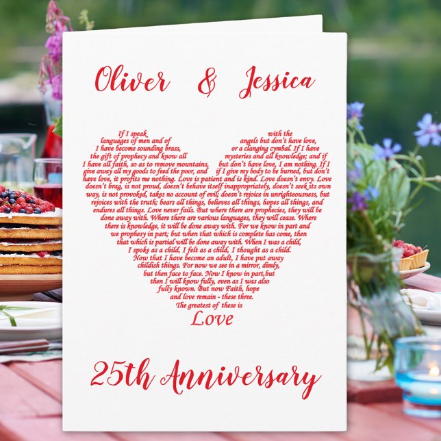 Carte Citation de la Bible du 25e anniversaire 1 Corinth (25th wedding anniversary 1 Corinthians 13 bible quote personalized greetings card)