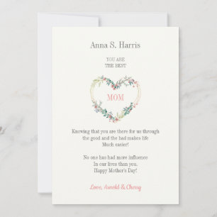Carte Citation de la meilleure maman sur le coeur rose f