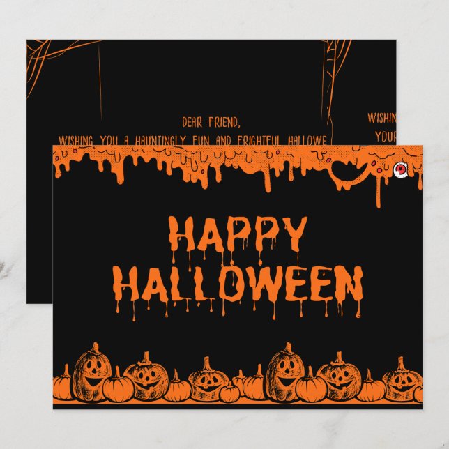 Carte Citation de la typographie Citrouille d'Halloween  (Devant / Derrière)