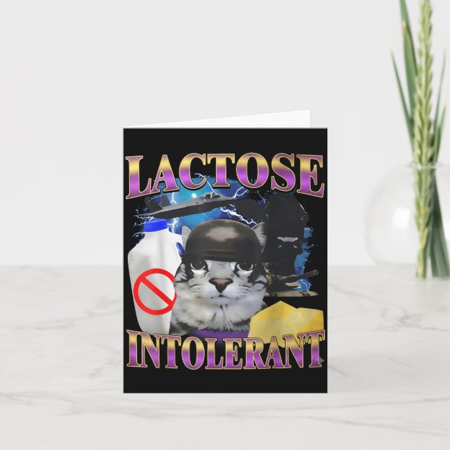 Carte Citation drôle Chat idiot intolérant au lactose Mè (Devant)