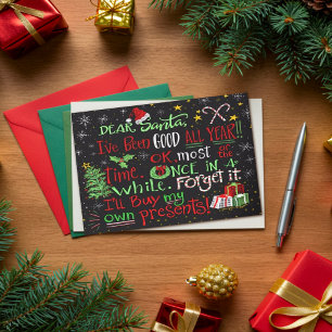 Carte Citation drôle mignonne Noël Cher Père Noël