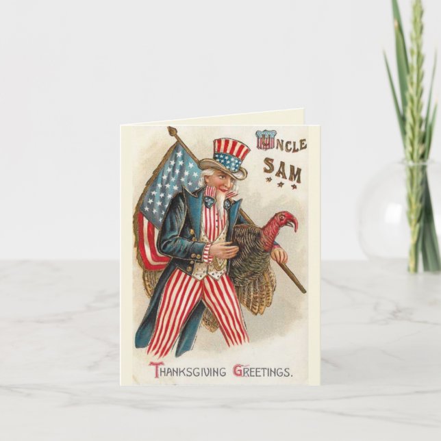 Carte Citations de Thanksgiving de l'oncle Sam Vintage (Devant)