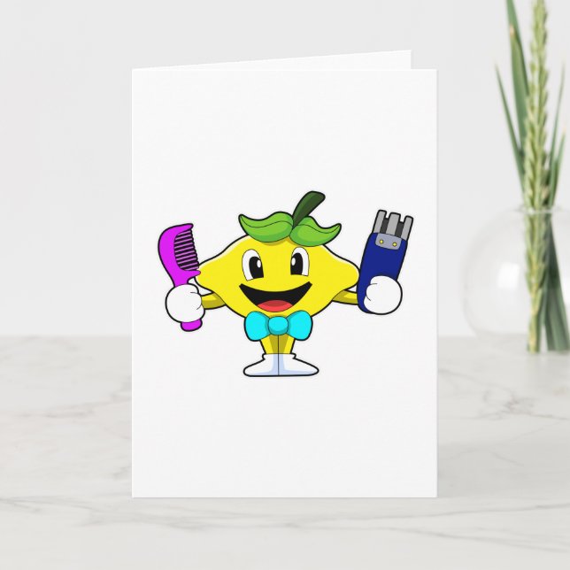 Carte Citron en coiffeur avec peigne et rasoir (Devant)