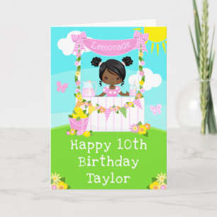 Carte Citronade rose Fille de peau foncée Joyeux anniver