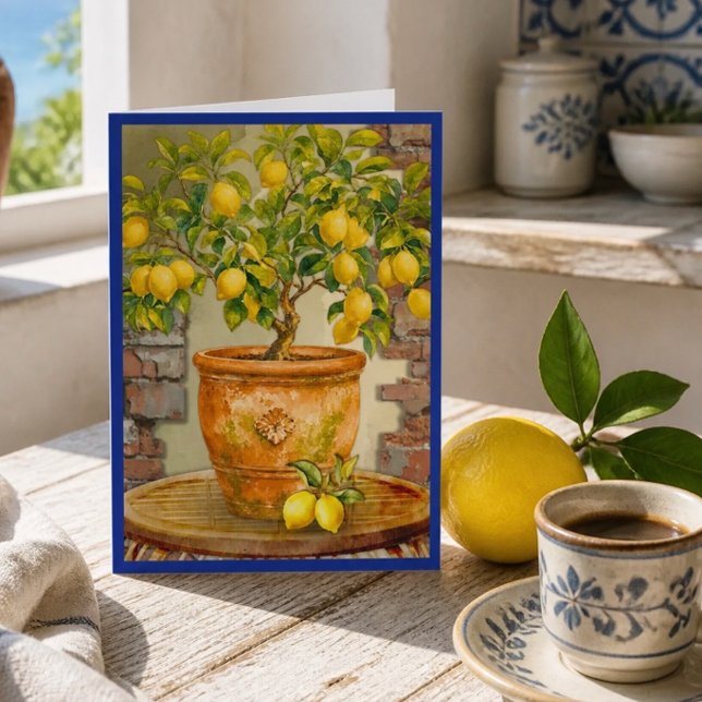 Carte Citronnier méditerranéen aquarelle rustique (Créateur téléchargé)