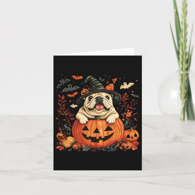Carte Citrouille anglais Buldog Halloween Hommes d'actio (Devant)