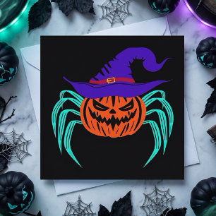 Carte Citrouille araignée et chapeau de sorcière d'Hallo