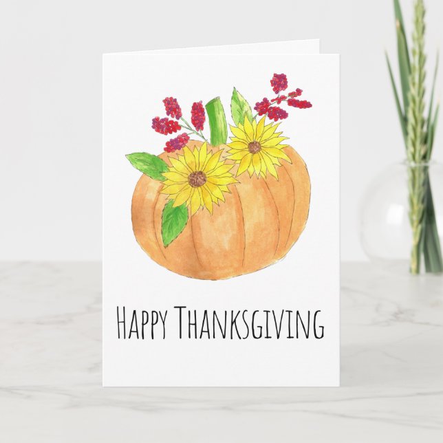 Carte Citrouille bon thanksgiving et tournesols (Devant)