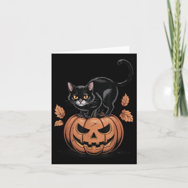 Carte Citrouille Chat Noir Halloween Hommes Femmes Drôle (Devant)