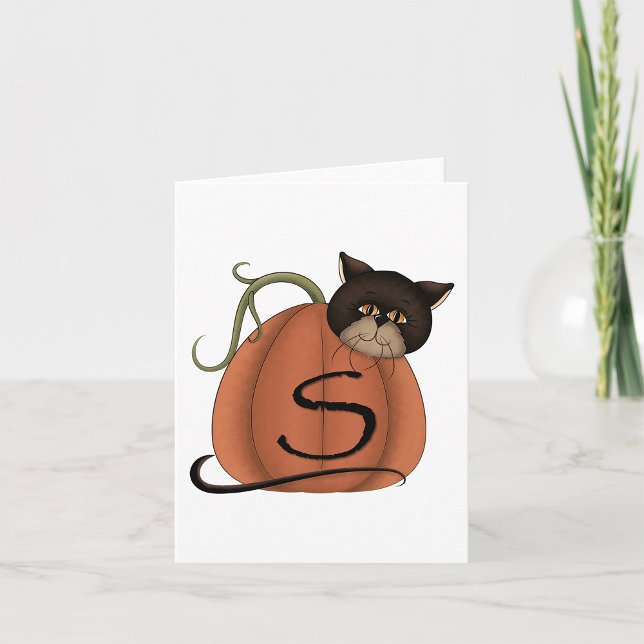 Carte Citrouille Chat Noir Lettre S Halloween (Créateur téléchargé)