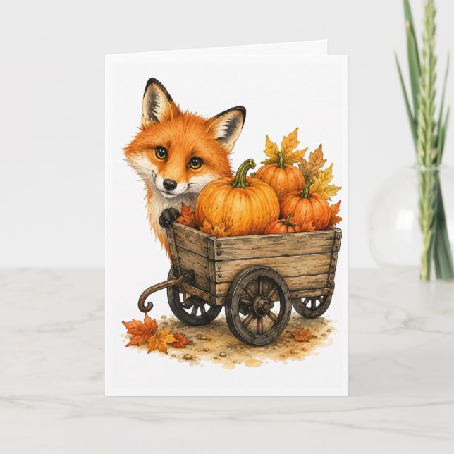 Carte Citrouille Clin d'œil Patch Renard Automne Aquarel (Devant)