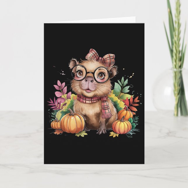 Carte Citrouille d'automne Capybara mignon automne Actio (Devant)