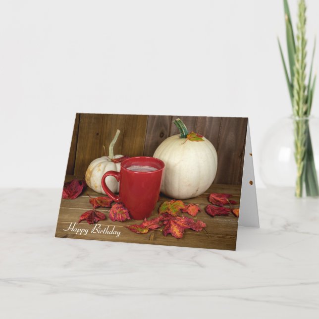 Carte Citrouille d'automne et chocolat chaud (Devant)