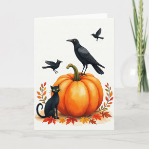 Carte Citrouille d'Automne et Oiseau Sombre