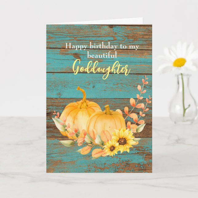 Carte Citrouille de bois Tournesol automne Anniversaire  (Petite plante)