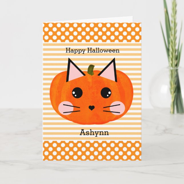 Carte Citrouille de chat Halloween personnalisée (Devant)