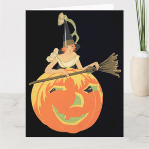 Carte Citrouille de la sorcière Art Déco Jack O Lantern