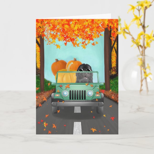 Carte Citrouille de l'automne du chien de Terre-Neuve (Fleur jaune)