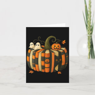 Carte Citrouille de livre d'automne féminin avec chat no