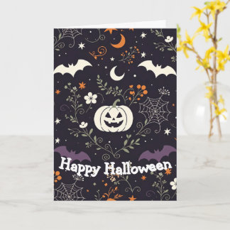 Carte Citrouille d'Halloween à fleurs violettes