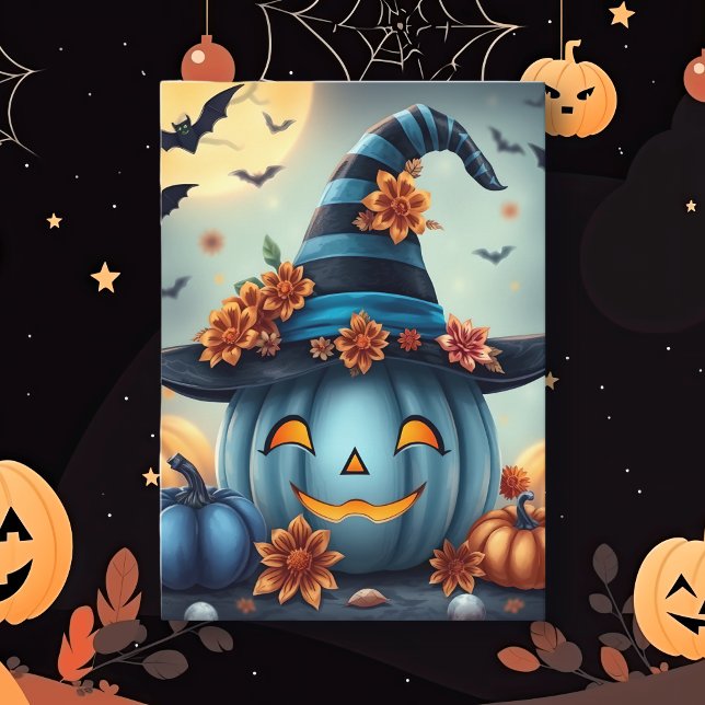 Carte Citrouille d'Halloween bleue Jack-o-lantern (Créateur téléchargé)