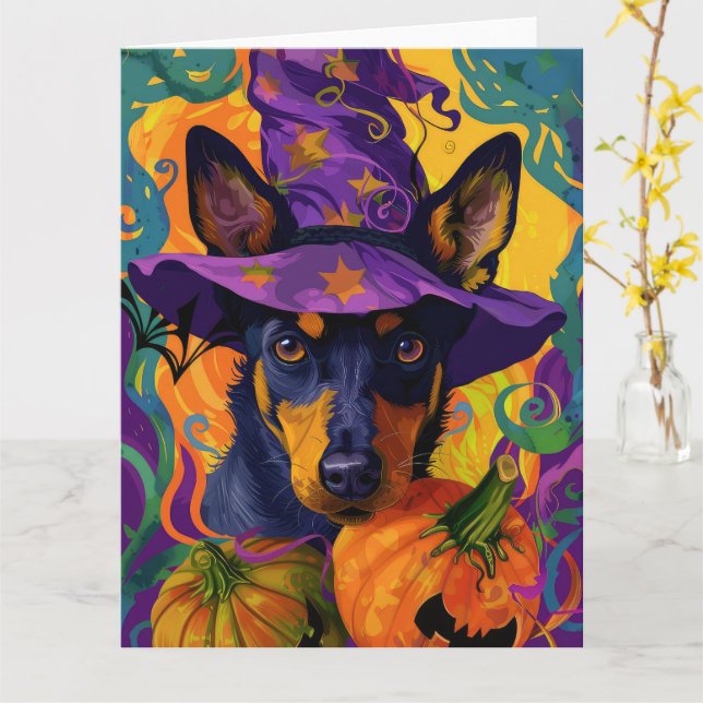 Carte Citrouille d'Halloween de Kelpie australien effray (Fleur jaune)