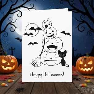 Carte Citrouille d'Halloween et chat noir Doodle Color M