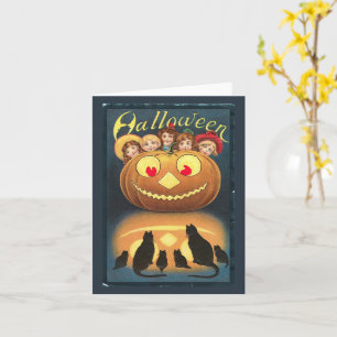 Carte Citrouille d'Halloween et filles Vintage