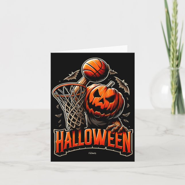 Carte Citrouille d'Halloween jouant au baseball (Devant)