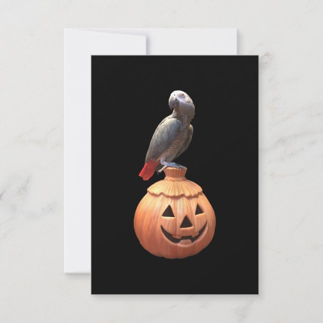 Carte Citrouille d'Halloween Perroquet Gris Africain (Devant)