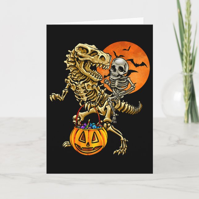Carte Citrouille d'Halloween squelette de dinosaure pour (Devant)