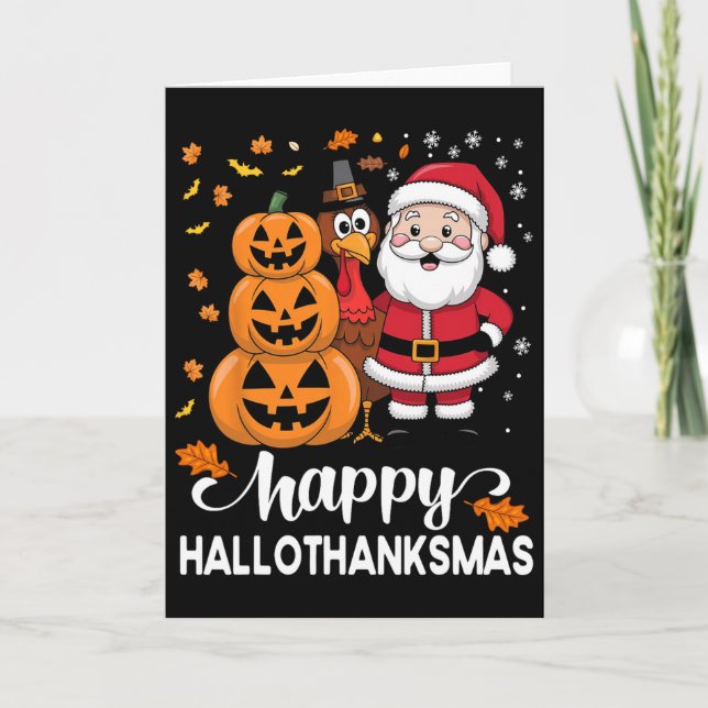 Carte Citrouille Dinde Père Noël Équipe Joyeux Hallothan (Devant)