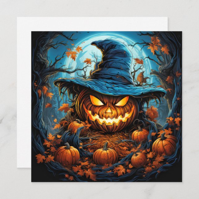 Carte Citrouille éffrayant Bonne Halloween Art (Devant / Derrière)