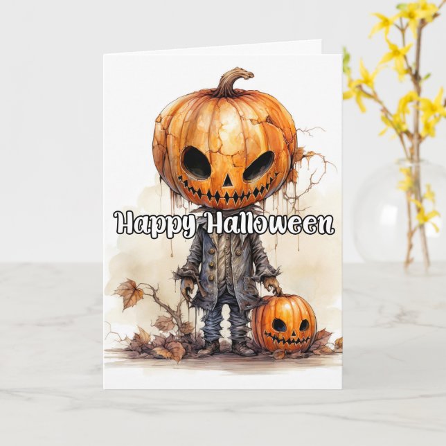 Carte Citrouille éffrayant Halloween heureux (Fleur jaune)