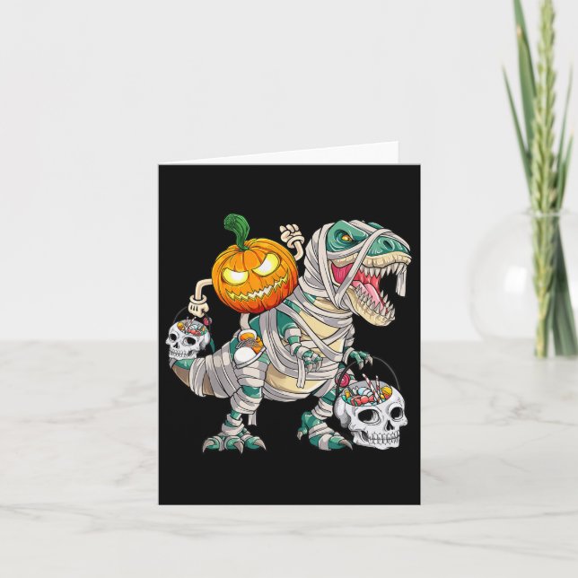 Carte Citrouille équitation Mummy Dinosaur T Rex Hallowe (Devant)