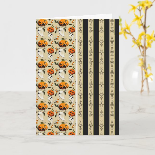 Carte Citrouille fantôme à rayures jaunes (Fleur jaune)