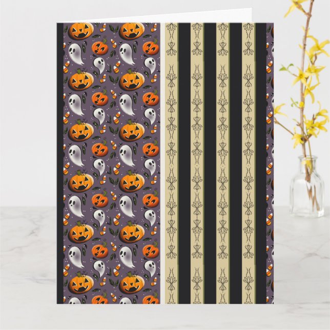 Carte Citrouille fantôme aux rayures violettes (Fleur jaune)
