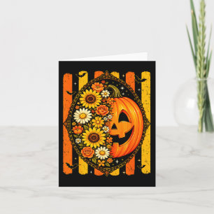Carte Citrouille florale preppy automne design rayé