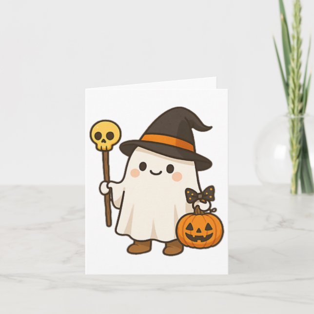 Carte Citrouille Ghost sorcière chemise mignonne Hallowe (Devant)
