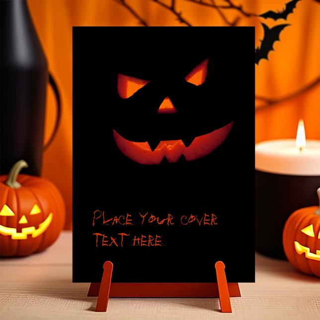 Carte Citrouille Halloween 001 (Customizable invitation with the image of a scary smiling halloween carved pumpkin. )