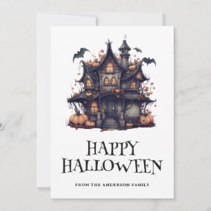Carte Citrouille Happy Halloween Haunted House Bat